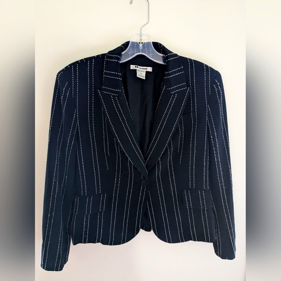Vintage Nygard Black Buttoned Blazer White Stripes Tailored Size 8 - Picture 2 of 6